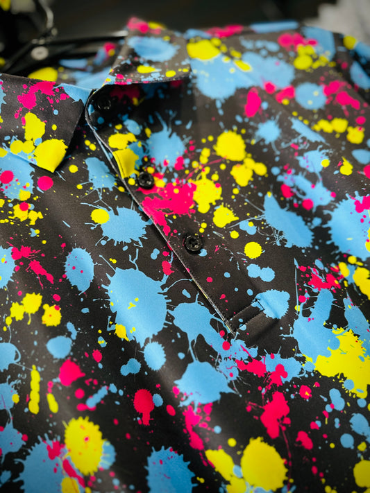 MEN'S BLACK SPLATTER POLO