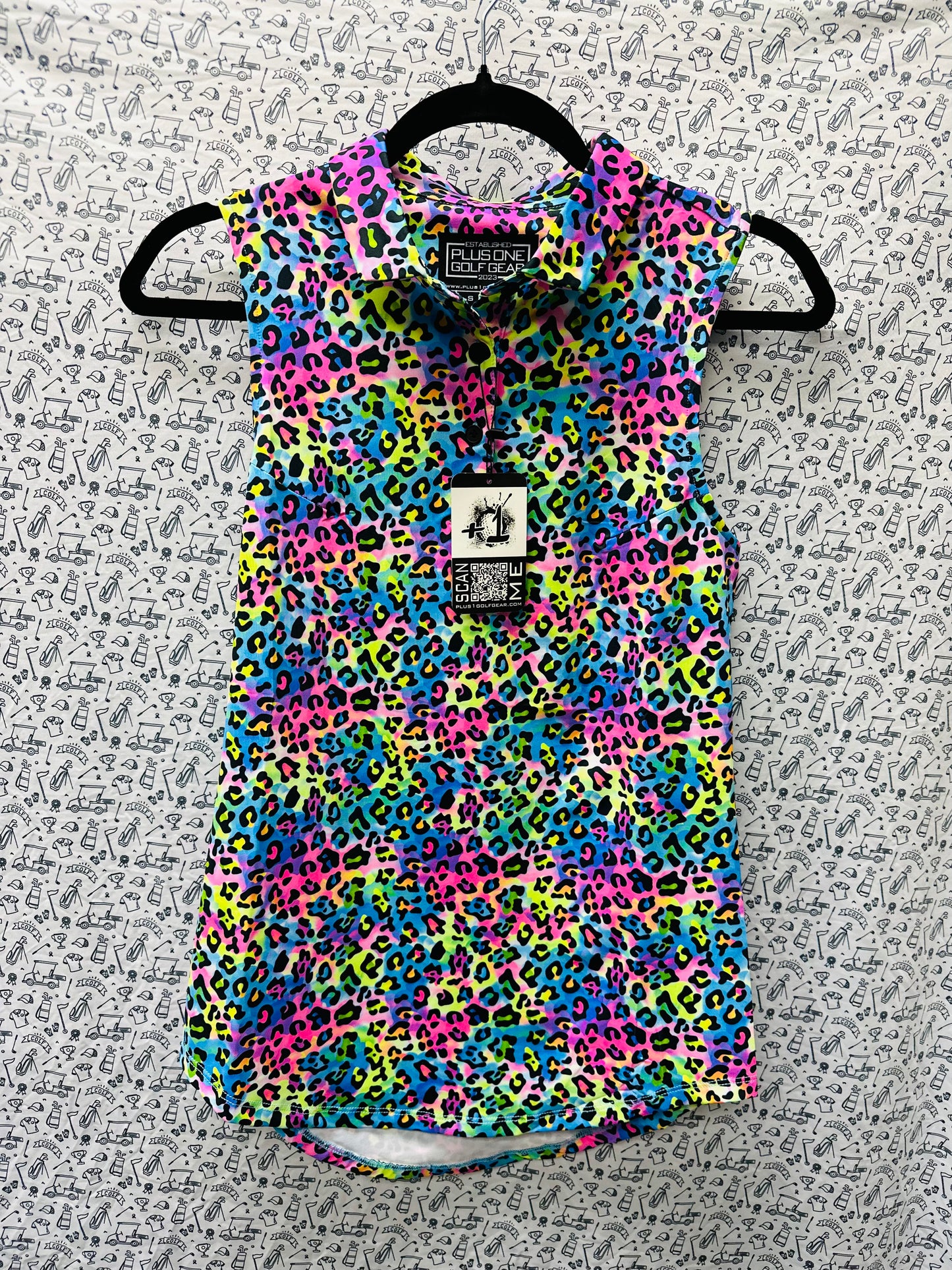 WOMEN'S NEON LEOPARD PRINT SLEEVELESS POLO