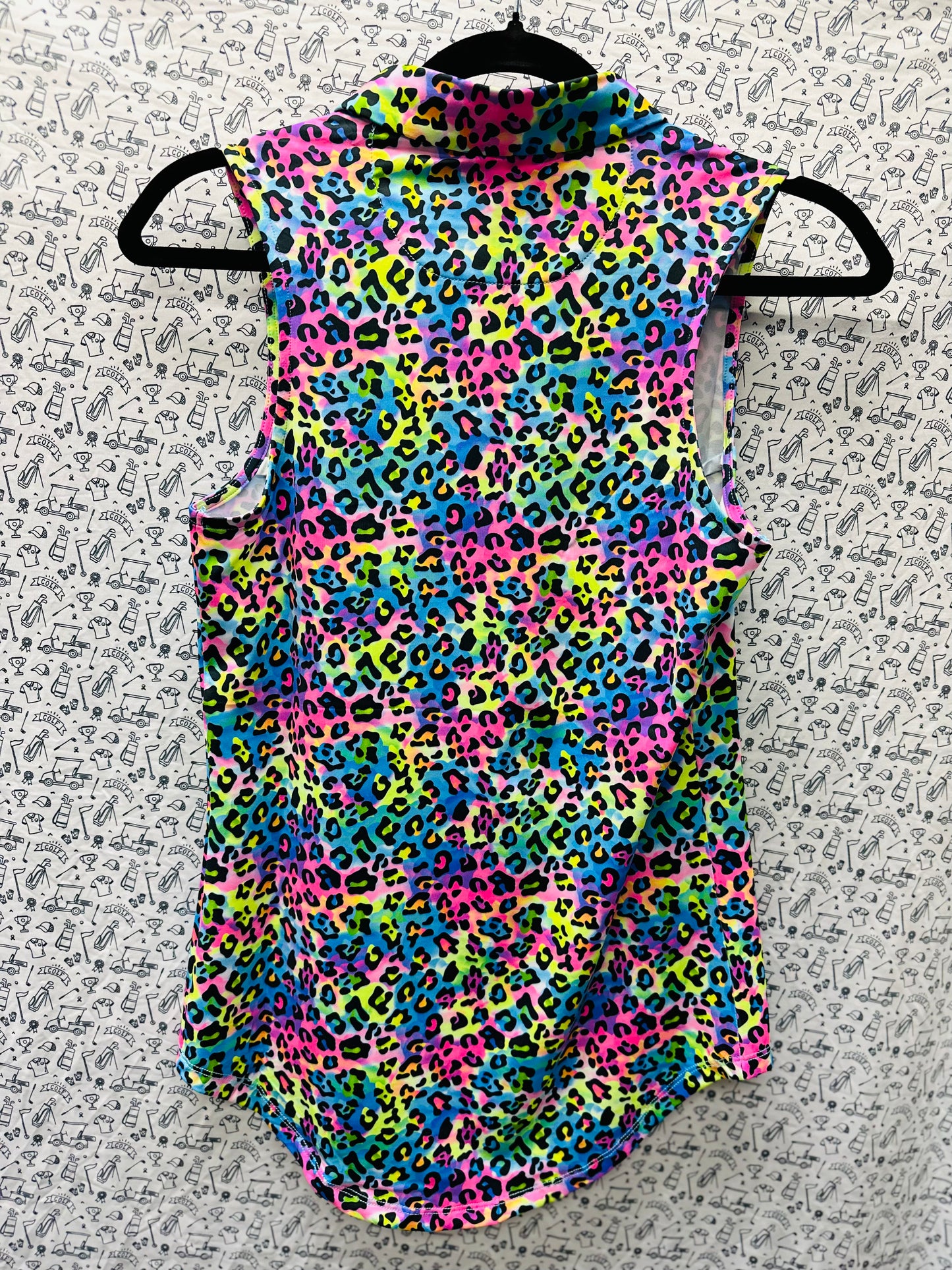 WOMEN'S NEON LEOPARD PRINT SLEEVELESS POLO